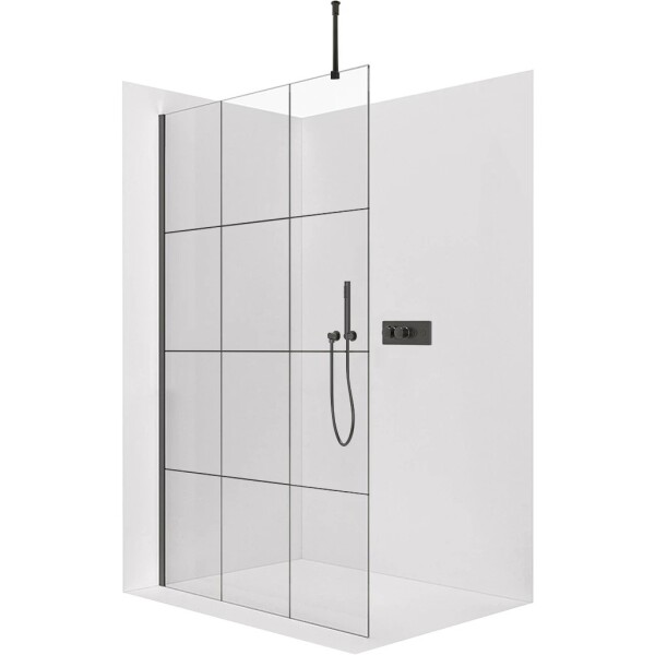 CERANO Sprchová zástěna Walk-in Onyx Top Round L/P - 8 mm - kulatá vzpěra - černá matná, industriální sklo - 120x200 cm
