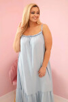 Dámské plus size šaty na ramínka s volánem světle džínová UNI