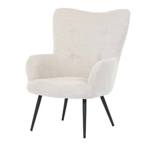 Křeslo "ušák", potah krémová látka, nohy černý kov