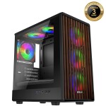 EVOLVEO Panthera, skříň mATX, 6x ARGB ventilátor 120mm, dřevěný přední panel + skleněná bočnice