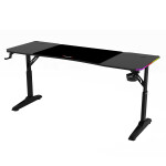 Pevný herní stůl 160x60cm, RGB LED, výběr výšky, melamin, carbon, LT-H1216 BK