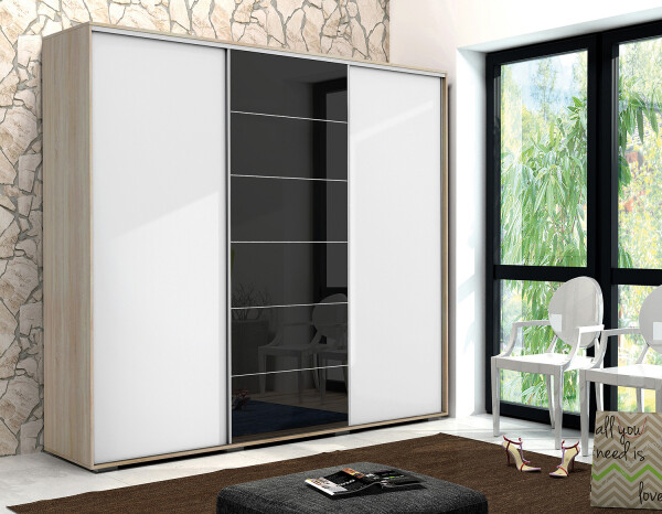 Šatní skříň Ska A28 XL Barva korpusu: Dub - sonoma, Rozměry: 250 cm, Dveře: Bílé