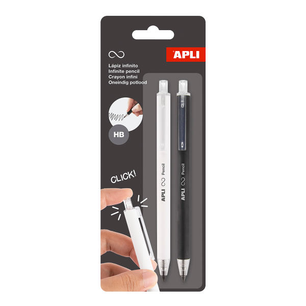 APLI nekonečná tužka stiskací, HB, 2 ks, blistr, mix barev