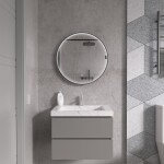 Erga Charlotte, kulaté LED zrcadlo 60cm, černý kovový rám, 1380 lm, 6500K, přední boční osvětlení, ERG-V01-204-6060-BK