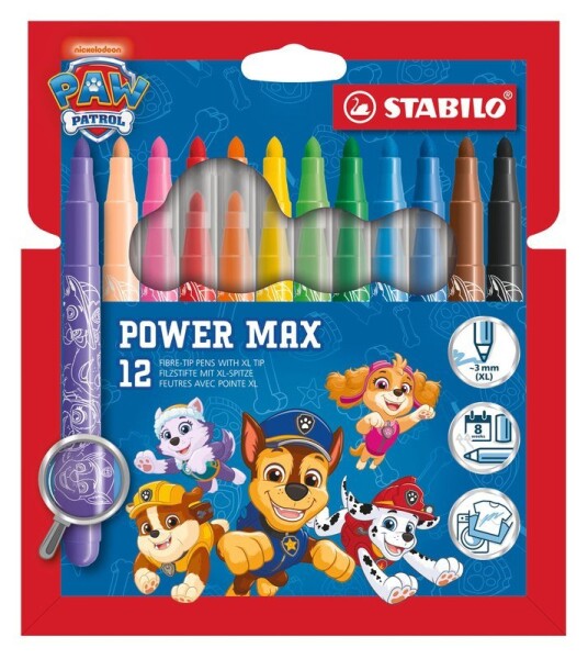 Vláknový fix - STABILO power max PAW Patrol - 12 ks sada - s potisky PAW Patrol