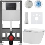 CERANO Závěsné WC s bidetem Basic/Cronus Premium - bílá lesklá - WC tlačítko Modulo/Černá - volně stojící - předstěnová instalace - 59,3x38,4 cm