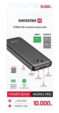 Swissten WORX PRO černá / Powerbanka / 10000 mAh
