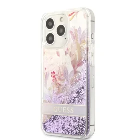 Pouzdro Guess Liquid Glitter Flower iPhone 13 Pro Purple