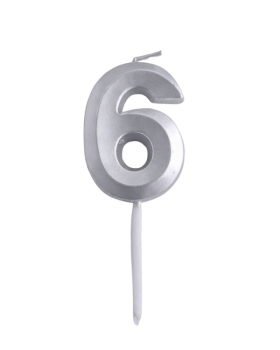 Dortisimo Svíčka s elegantním motivem číslo 6 stříbrná