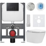 CERANO Závěsné WC s bidetem Basic/Cronus Premium - bílá lesklá - WC tlačítko Modulo/Černá - závěsné - nízký modul - předstěnová instalace - 59,3x38,4 cm