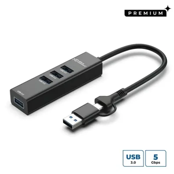 MicroConnect Premium USB 3.0 Hub 4-portový černá / USB hub / 4x USB 3.0 (USBHUB4-2IN1)