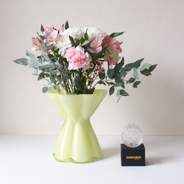 House Doctor Exkluzivní set: Skleněná váza Say / Yellow + aranžovací kroužek Hanataba, žlutá barva, sklo