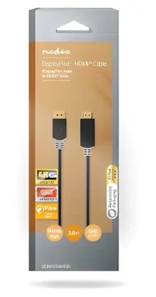 Nedis antracit / Kabel DisplayPort na HDMI / 4K 30Hz / Pozlacené konektory / 2 m (CCBW37100AT20)
