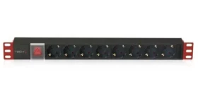 Techly I-CASE STRIP-81UD černá, červená / PDU lišta do racku / 8x Schuko / 1U / 16A / 3m (100488)