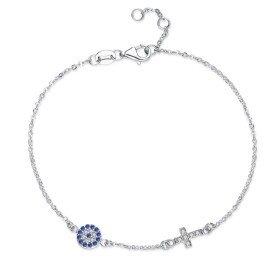 Stříbrný náramek Evil Eye, stříbro 925/1000, amulet Nazar a kříž, Stříbrná Nastavitelná