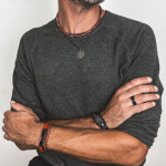 Pánský náramek Richard - větrná růžice, pravá kůže, Černá 22 cm