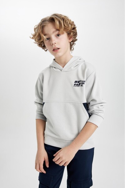 DEFACTO Boys' Hooded Printed Sweatshirt