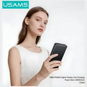 USAMS PB80 bílá / Powerbanka / 10 000 mAh / PD 20W / LED displej (10KCD24902)