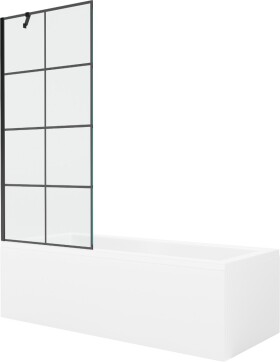 MEXEN/S - Cubik obdélníková vana 150 x 70 cm s panelem + vanová zástěna 80 cm, černá vzor 550315070X9508007077