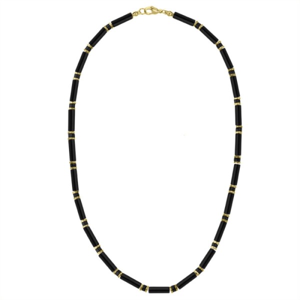 Luxusní pánský náhrdelník Antonio Gold - onyx, zlatý hematit, Černá 45 cm