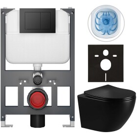 CERANO - Kompletní WC set Basic/Cesso - černá lesklá - WC tlačítko Maxio/Černá - závěsné - nízký modul - předstěnová instalace - 49x36 CER-8050BD86309