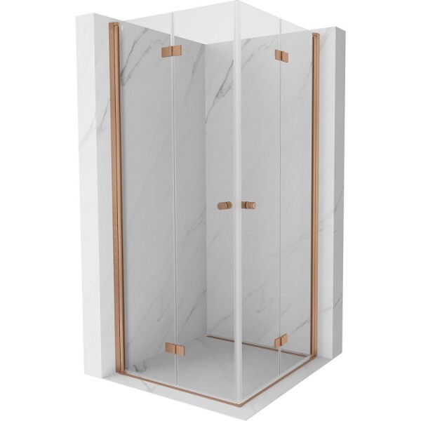 MEXEN/S - Mist-F Duo sprchový kout skládací dveře 75 x 75, transparent, měď kartáčovaná 8A6-075L-075P-65-00