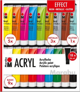 Marabu Marabu, 121000000209, sada akrylových barev, 36 ml, mix barev, 18 ks