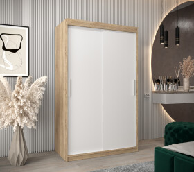 Šatní skříň Abi T0 s posuvnými dveřmi Barva korpusu: Dub Sonoma, Rozměry: 120 cm, Dveře: Bílá