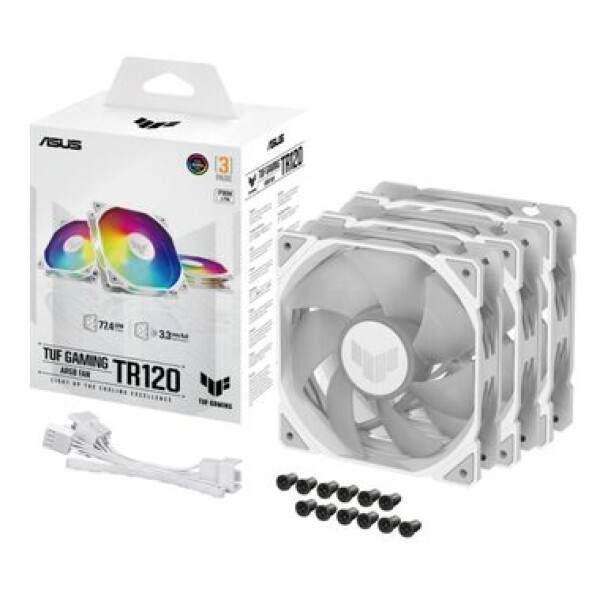 ASUS TUF GAMING TR120 ARGB (3ks) bílá / 120mm / Hydraulic bearing / 2000 RPM / 77.4 CFM / 29 dB (90DA0093-B09020)