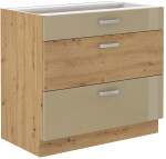 Spodní skříňka Artisan 80 D 3S BB - Premium Box Barva korpusu: Dub artisan, Barva dvířek: Krémový lesk