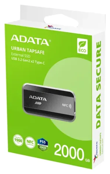 ADATA URBAN TAPSAFE 2TB černá / Externí SSD / USB 3.2 Gen 2x2 / 1900 MB/s / NFC zámek (SURB-TAP-2000GCCBK)