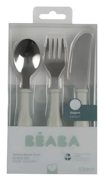 Beaba Dětský příbor 3-dílný Misty Green / Příbor / nerezová ocel / od 8 měsíců (913642BB)