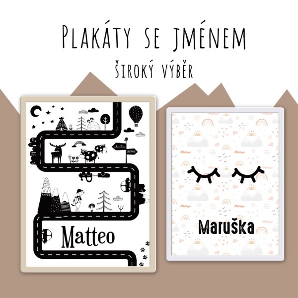 Dětské plakáty se jménem 30x40cm, velký výběr motivů a barev, online