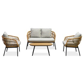 Zahradní set 1+1+2, stůl 90x48, židle a dvojsedačka, přírodní umělý ratan, kov antracit, světle šedá látka