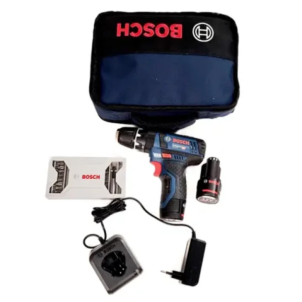 BOSCH GSB 12V-15 Professional / Aku příklepová vrtačka / 12V / 2x2.0Ah / 10mm sklíčidlo / 1300 ot-min / 30Nm / sada bitů (06019B690K)