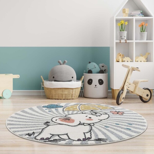 DumDekorace Moderní krémový dětský kulatý koberec sloník štěstí