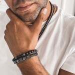 Korálkový náramek Victor - 8 mm přírodní onyx, etno styl, Černá 21 cm