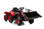 Mamido Dětský elektrický traktor s radlicí a přívěsem červený
