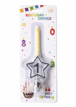 Dortisimo Svíčka žlutá s LED stříbrným podstavcem ve tvaru hvězdy číslo 1