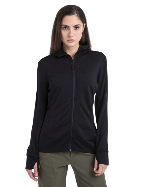 Dámská merino mikina s kapucí ICEBREAKER Wmns 260 Quantum IV LS Zip Ho, Black velikost: XL