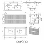 CERANO - Koupelnová skříňka Carole + keramické dvojumyvadlo Todo - bílá matná rýhovaná - 121x50x46,5 CER-104519