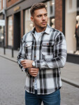 Pánská kostkovaná flanelová košile DX2673 černobílá - FashionStreet M