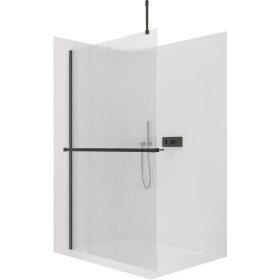 CERANO Sprchová zástěna Walk-in Onyx Top Cube L/P - 8 mm - hranatá vzpěra + polička/držák na ručníky - černá matná, rýhované sklo - 80x200 cm