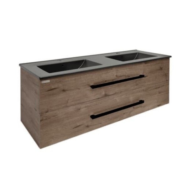 Koupelnová skříňka s černou úchytkou a umyvadlem SAT Cube Way 120x53x46 cm dub Wellington mat CUBE46C1202DWMODC CUBE46C1202DWMODC