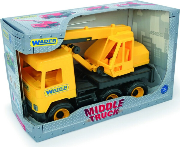 Auto middle Truck jeřáb plast 40cm žlutý v krabici Wader - Wader
