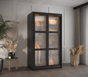 Šatní skříň Abi Flutes Rozměry: 100 cm, Barva korpusu + barva dveří: Černá + Černá