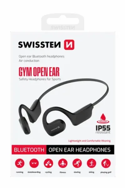 Rozbaleno - SWISSTEN Gym Open Ear černá / Open-ear bezdrátová sluchátka / BT 5.2 / IP55 / rozbaleno (51107091.Rozbaleno)