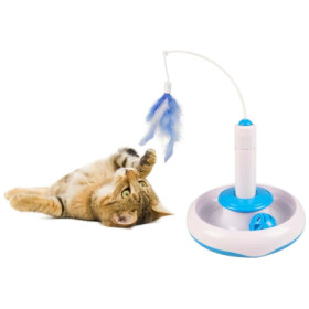 Hračka pro kočky FLAMINGO Carousel s míčkem a peřím 18x18cm