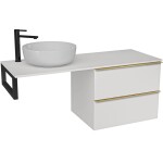 CERANO Deska pod umyvadlo Navira Slim - 121x46,5x1,8 cm - skříňka Velora 59 cm - bílá matná, zlatá úchytka - konzole černá