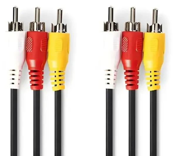 Nedis kompozitní video kabel černá / Video kabel / 3x RCA - 3x RCA / 480p / 5 m / Poniklované konektory (CVGP24300BK50)
